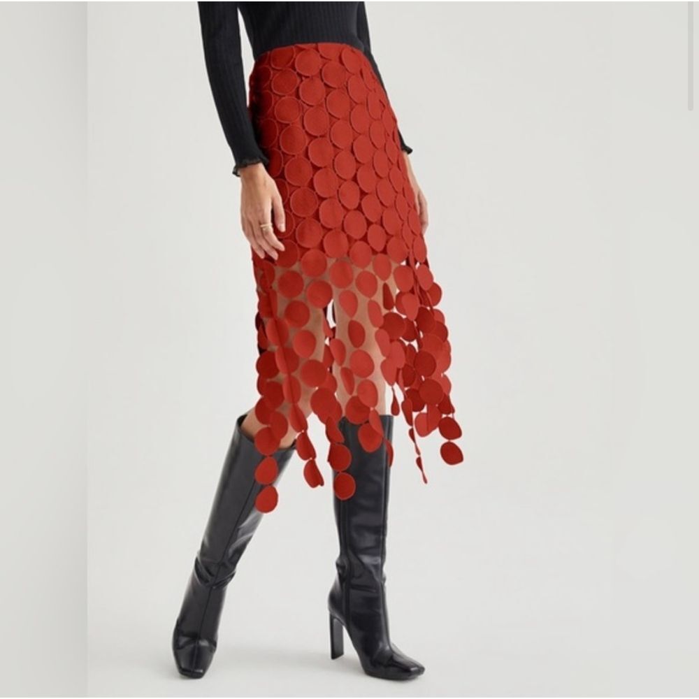 Commense Laser Cut Multi Circle Double Layered Skirt size M Red